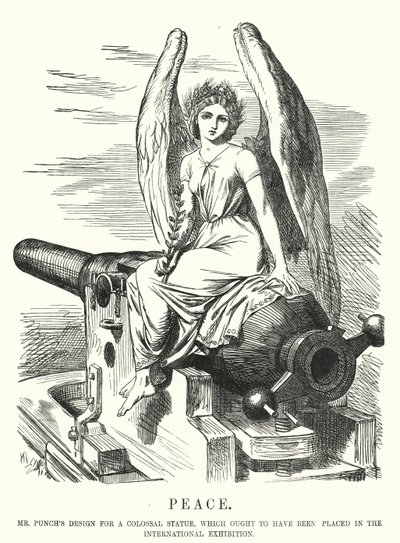 Caricatura de Punch: Paz. El diseño del Sr. Punch para una estatua colosal que debería haberse colocado en la Exposición Internacional de English School