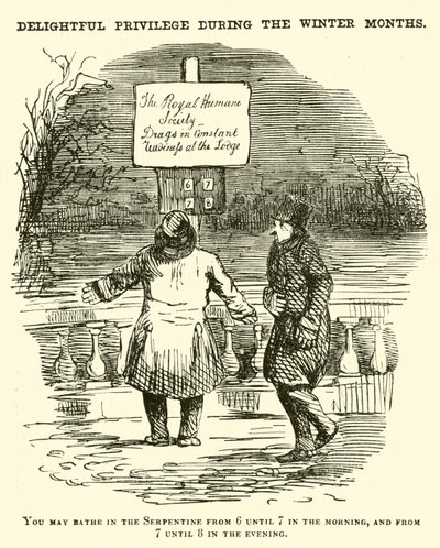 Caricatura de Punch: Natación en el Serpentine, Hyde Park, Londres de English School