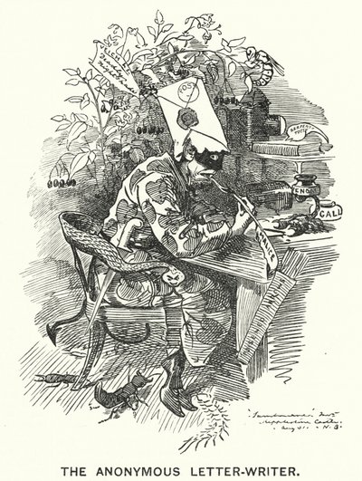 Caricatura de Punch: El Escritor de Cartas Anónimas de English School