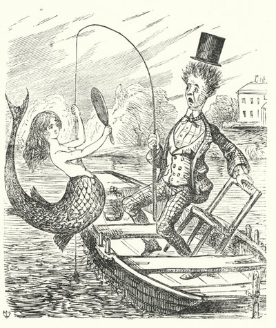 Caricatura de Punch: pescador atrapando una sirena de English School