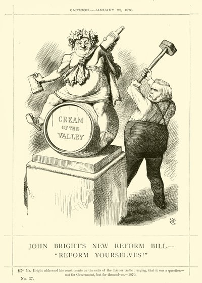 Caricatura de Punch sobre John Bright: El nuevo proyecto de ley de reforma de John Bright, "¡Reformen ustedes mismos!", 22 de enero de 1870 (grabado) de English School