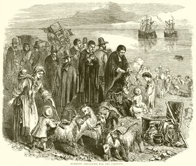 Puritanos Embarcando hacia las Colonias de English School