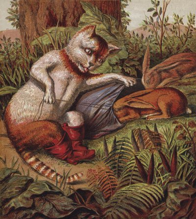 El Gato con Botas (litografía en color) de English School