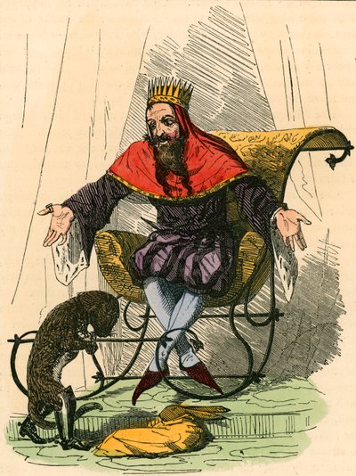 El gato con botas presenta el conejo al rey de English School