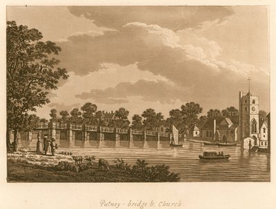 Puente y Iglesia de Putney, Londres de English School