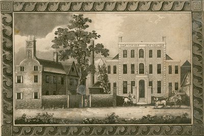 Escuela de Putney, Londres; grabados fechados en 1805 por W Harding y firmados por el Rev William Carmalt de English School