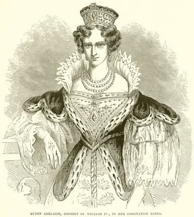 Reina Adelaida, consorte de Guillermo IV, en sus ropas de coronación de English School