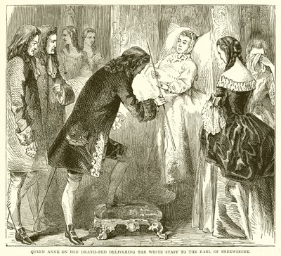 La Reina Ana en su Lecho de Muerte entregando el Bastón Blanco al Conde de Shrewsbury de English School