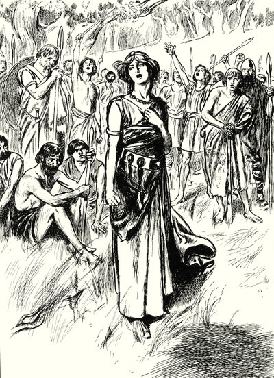 La reina Boadicea y sus soldados (litografía) de English School