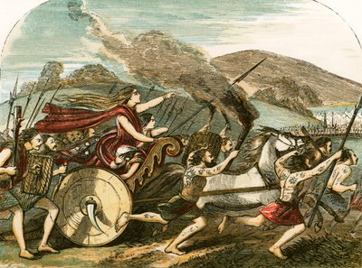 La Reina Boadicea liderando a los britanos contra los romanos de English School