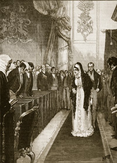 La Reina Carolina entrando en la Cámara de los Lores, ilustración de Cassells Illustrated History of England de English School