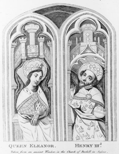Reina Leonor y Enrique III, tomado de una ventana antigua en la Iglesia de Boxhill, Sussex de English School