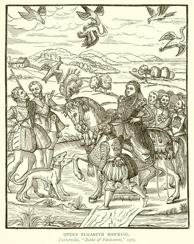 La Reina Isabel cazando con halcón de English School