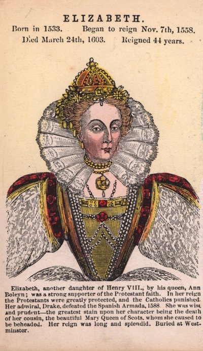 Reina Isabel I (grabado coloreado) de English School