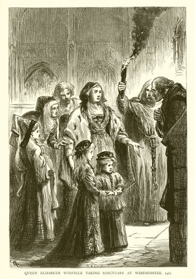 La Reina Isabel Wydville buscando refugio en Westminster, 1471 de English School