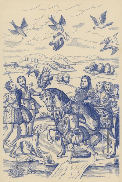 La reina Isabel pregonando (litografía) de English School