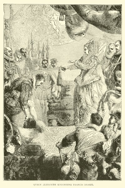 La reina Isabel nombra caballero a Francis Drake de English School