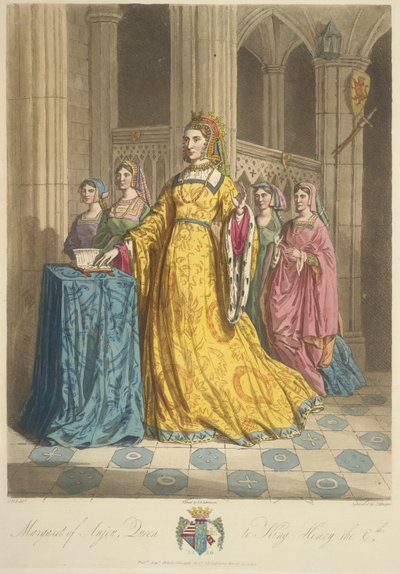 Reina Margarita de Anjou, ilustración de "The Costume of the Original Inhabitants of the British Islands..." de Sir Samuel Rush Meyrick. de English School