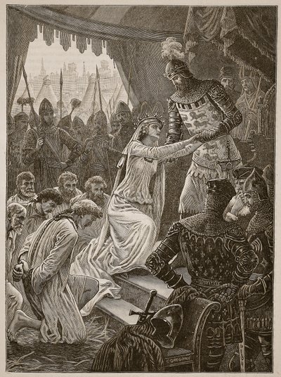 La Reina Philippa intercediendo por los Burgueses de Calais, ilustración de Cassells Illustrated History of England de English School