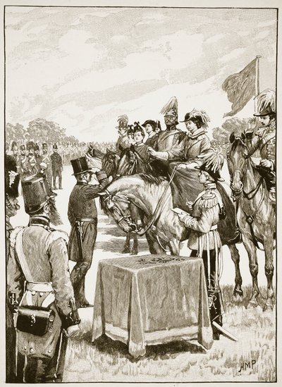 La Reina Victoria en la primera presentación de la Cruz Victoria, ilustración de Cassells Illustrated History of England de English School