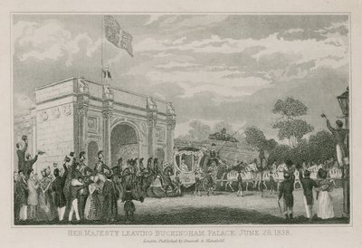 La Reina Victoria saliendo del Palacio de Buckingham, 28 de junio de 1838 de English School