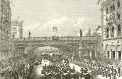 La Reina Victoria inaugurando el Viaducto de Holborn, 1869 de English School