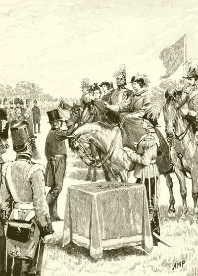 La reina Victoria presidiendo la primera distribución de la cruz Victoria de English School
