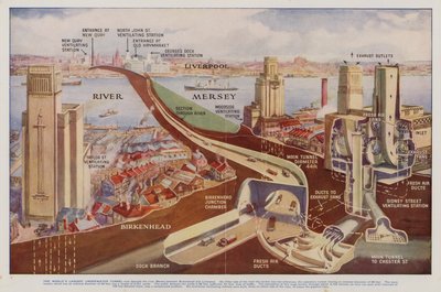 Túnel de Queensway, Liverpool, Merseyside (litografia en color) de English School