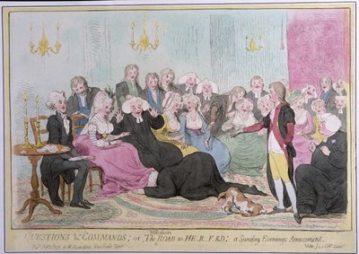 Preguntas y órdenes, o El camino equivocado a Hereford: una diversión de domingo por la noche, publicado por Hannah Humphrey en 1788 de English School
