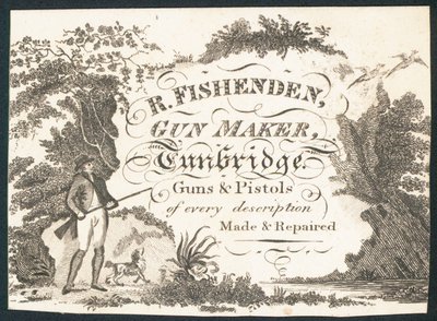 R Fishenden, fabricante de armas, tarjeta comercial de English School