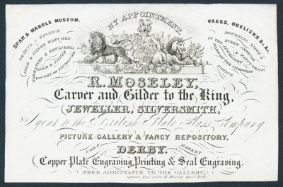 R Moseley, tallador y dorador del rey, tarjeta comercial de English School