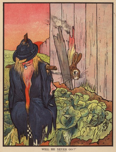 Conejo confundido por un espantapájaros (lito de color) de English School