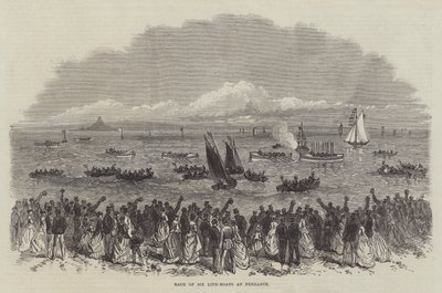 Carrera de seis botes salvavidas en Penzance de English School