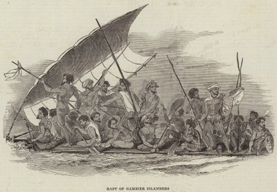 Balsa de los isleños de Gambier (grabado) de English School