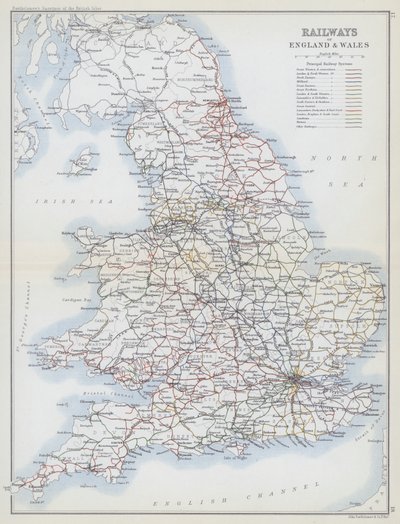 Ferrocarriles de Inglaterra y Gales (litografía en color) de English School
