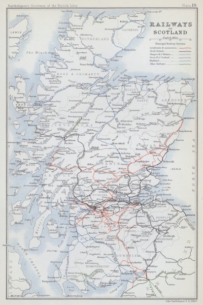 Ferrocarriles de Escocia (litografía en color) de English School