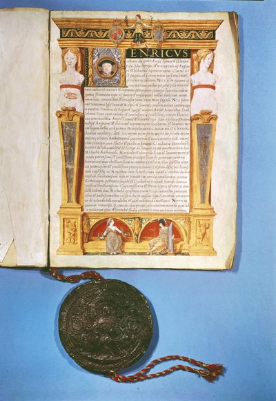 Ratificación por Enrique VIII (1491-1547) del Tratado de Ardres, 17 de julio de 1546 de English School