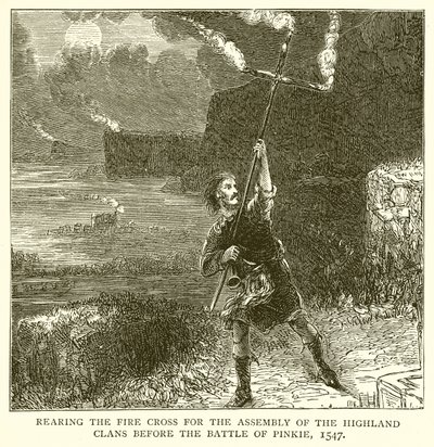 Levantando la Cruz de Fuego para la Asamblea de los Clanes de las Tierras Altas antes de la Batalla de Pinkie, 1547 de English School
