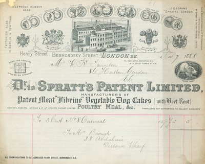 Recibo para la patente limitada del Dr. Spratt de English School