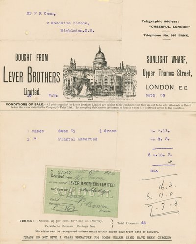 Recibo para Lever Brothers Limited de English School