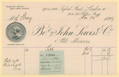 Recibo de John Lewis & Co., 14 de noviembre de 1896 de English School