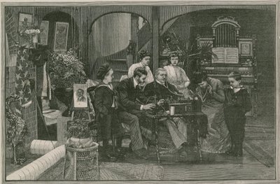 Recibiendo un mensaje de América por el fonógrafo de Edison de English School