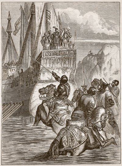 Recepción del Emperador Segismundo, ilustración de Cassells Illustrated History of England de English School