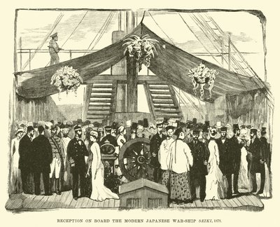 Recepción a bordo del moderno buque de guerra japonés Seiki, 1878 de English School