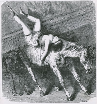 Recuerdos del Teatro Astleys, Londres, el caballo indomable y fogoso olvida su parte y el telón desafortunadamente desciende de English School