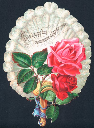Rosas rojas en abanico, tarjeta de Año Nuevo de English School