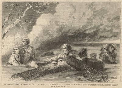 Refugiados de White Rock, Condado de Michigan, buscando seguridad del fuego en el agua de English School