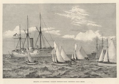 Regata en Zanzíbar, Carrera de Pinaza a Vela, rodeando el HMS Brisk de English School
