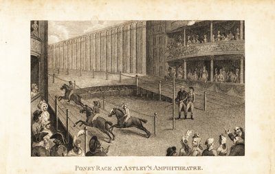 Audiencia de la Regencia en palcos y plateas del teatro viendo una carrera de caballos en el Anfiteatro de Astley de English School
