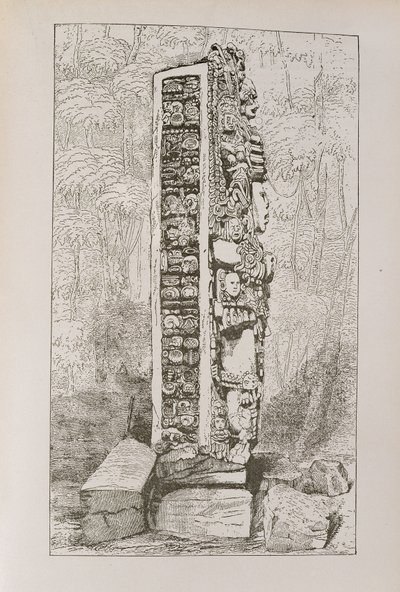 Representación de Jeroglíficos Mayas en una Estela, de 